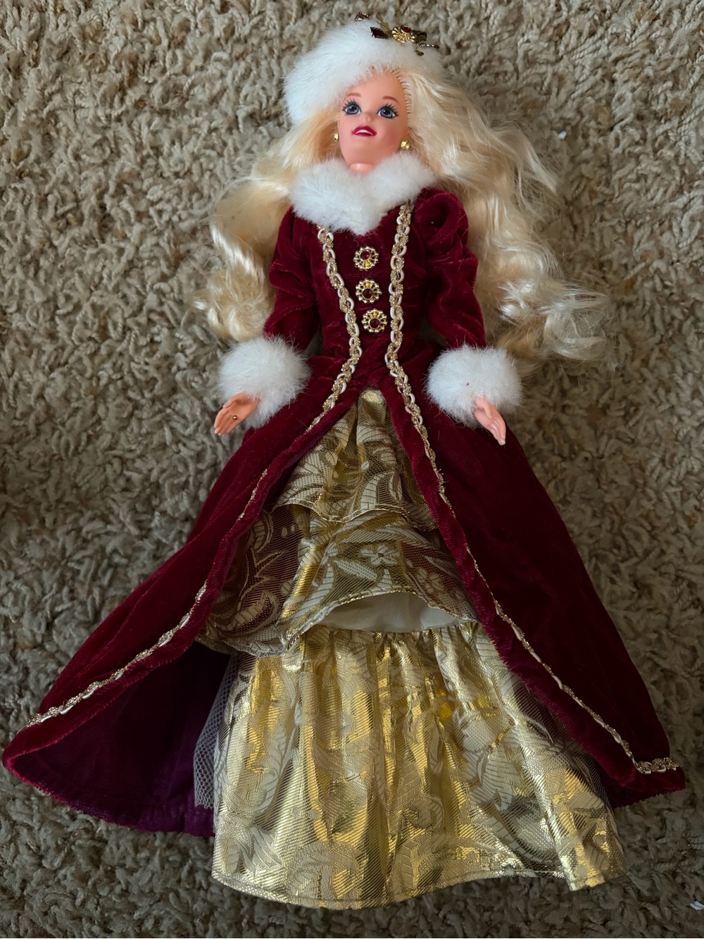 Martell Happy Holidays Barbie Burgundy Velvet and Gold Holiday Doll